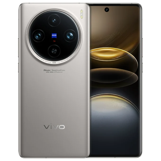 Vivo X100s Pro in silver, highlighting its premium finish, centered punch-hole display, and advanced camera system.