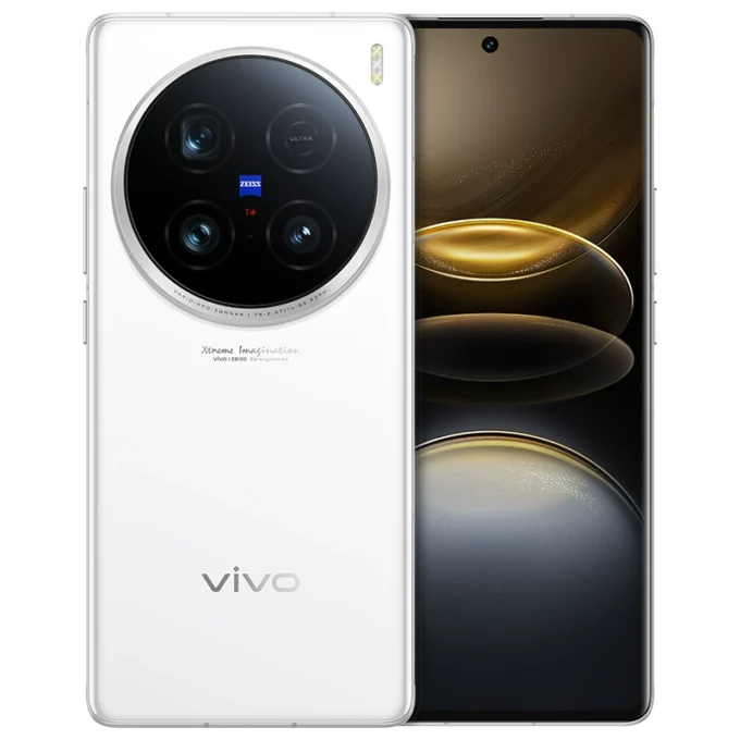 Vivo X100 Ultra in white, showcasing its elegant design, centered punch-hole display, and high-performance camera module.