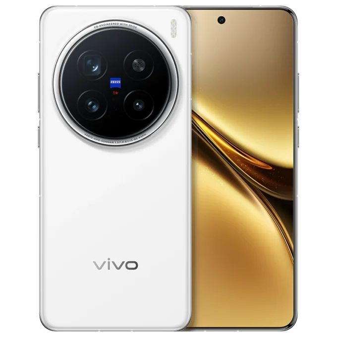 Vivo X200 Pro in white, featuring a modern look with a triple-camera module and immersive AMOLED screen.