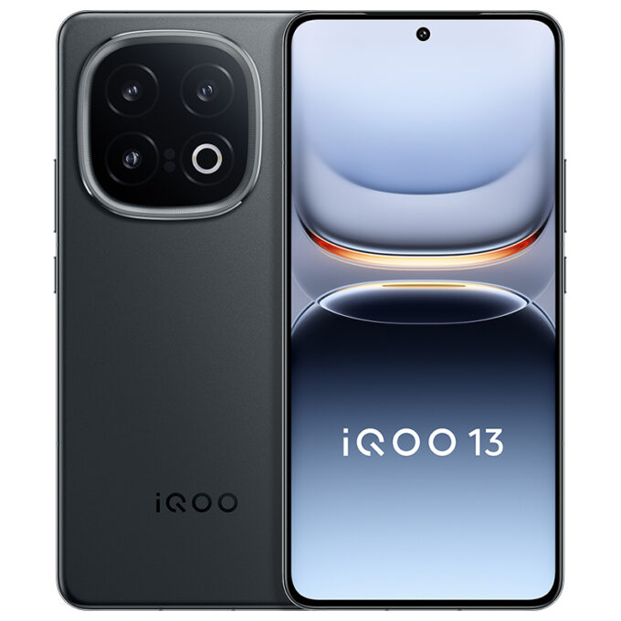 iQOO 13 smartphone in black color with a modern triple camera setup and a vibrant display.