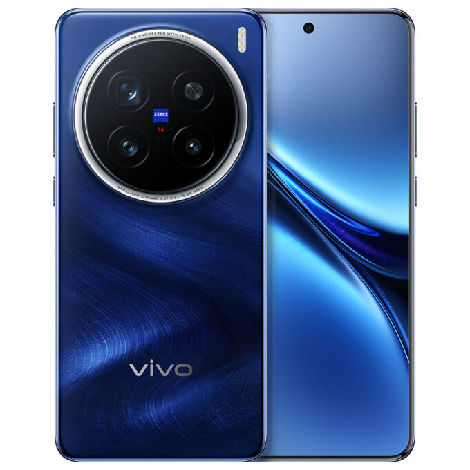 Vivo X200 Pro in blue color, showcasing its sleek design with a circular triple-camera module and vibrant AMOLED display