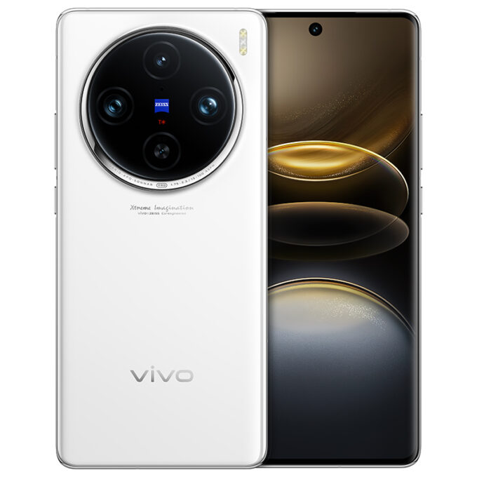 Vivo X100s Pro in white, showcasing its elegant design with a circular triple-camera module and vibrant AMOLED display.