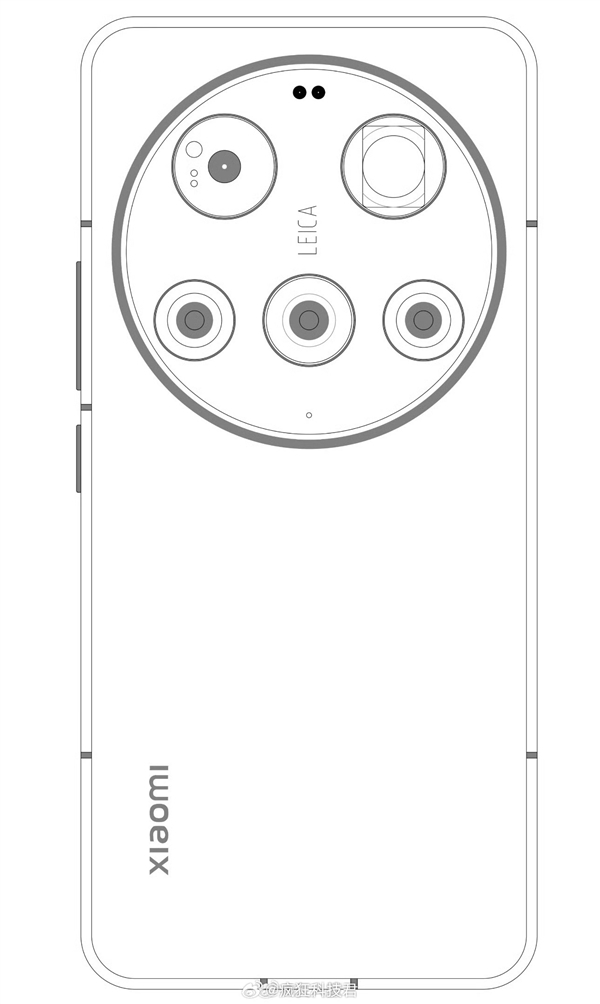 Xiaomi 15 Ultra design schematic showcasing the detailed layout of its quad-camera setup.