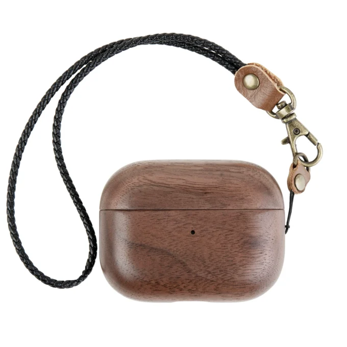 Wood Case with Leather Strap for AirPods 3, 4, Pro 1, Pro 2