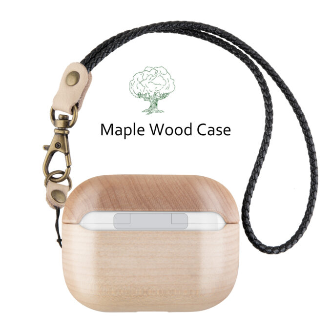 Wood Case with Leather Strap for AirPods 3, 4, Pro 1, Pro 2