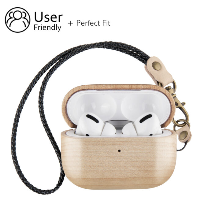 Wood Case with Leather Strap for AirPods 3, 4, Pro 1, Pro 2