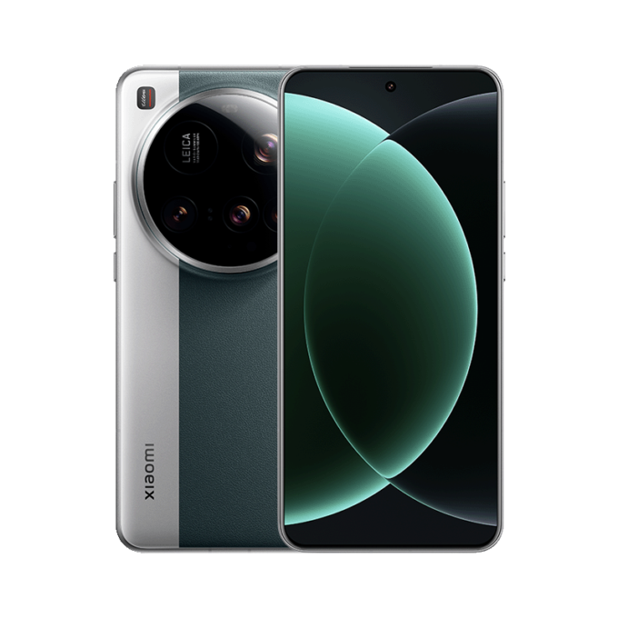 Xiaomi 15 Ultra smartphone in a silver and green color variant, emphasizing its Leica-branded quad-camera module and a high-resolution display with a green-toned wallpaper.